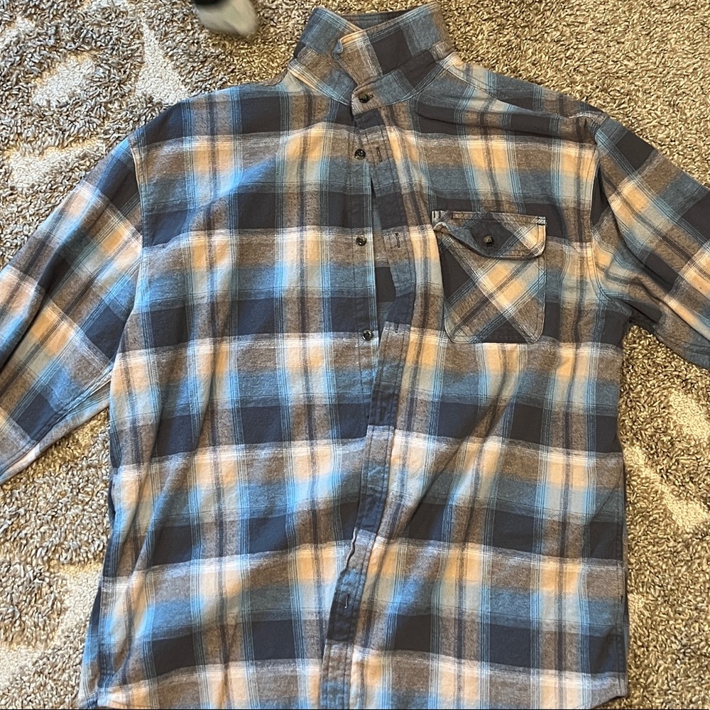 Gioberti Men's Navigator Polar Fleece Button Up Shirt Size L Camel Plaid